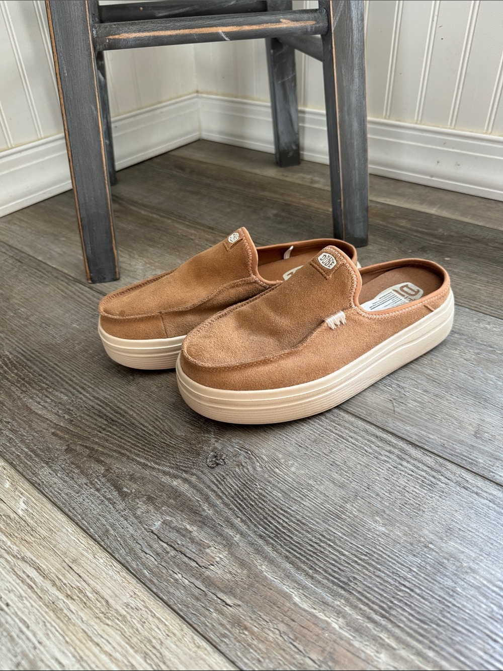 Hey Dude Tan Suede Slip-On Platform Mule